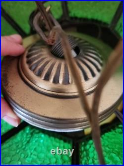 Vintage Stained Glass Hanging Lamp Tiffany Style Green 8Slag Glass Pendant Light