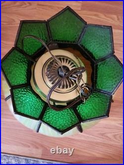 Vintage Stained Glass Hanging Lamp Tiffany Style Green 8Slag Glass Pendant Light