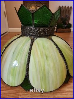 Vintage Stained Glass Hanging Lamp Tiffany Style Green 8Slag Glass Pendant Light