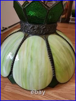 Vintage Stained Glass Hanging Lamp Tiffany Style Green 8Slag Glass Pendant Light