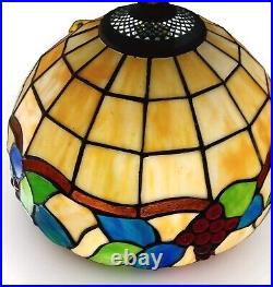 Vintage Stained Glass Hanging Light Fixture Tiffany Style 12 MCM Tested & Works