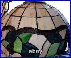 Vintage Stained Glass Hanging Light Fixture Tiffany Style 12 MCM Tested & Works