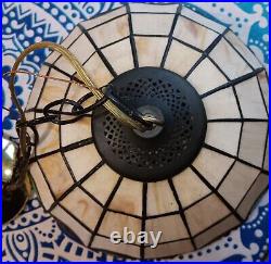 Vintage Stained Glass Hanging Light Fixture Tiffany Style 12 MCM Tested & Works