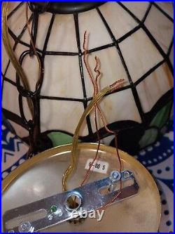 Vintage Stained Glass Hanging Light Fixture Tiffany Style 12 MCM Tested & Works