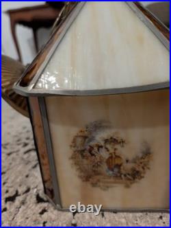 Vintage Stained Glass Hanging Swag Lamp Shade. Four Beautiful Art Scenes