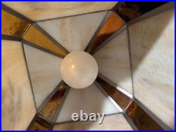 Vintage Stained Glass Hanging Swag Lamp Shade. Four Beautiful Art Scenes Vintage Stained Glass Hanging Swag Lamp Shade. Four Beautiful Art Scenes