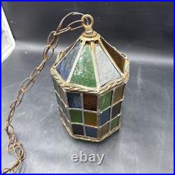 Vintage Stained Glass Light Fixture Denmark Arts and Crafts Style Swag MCM