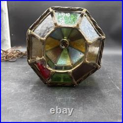 Vintage Stained Glass Light Fixture Denmark Arts and Crafts Style Swag MCM