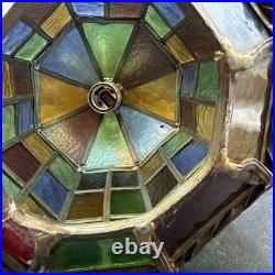Vintage Stained Glass Light Fixture Denmark Arts and Crafts Style Swag MCM