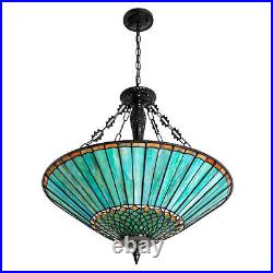 Vintage Stained Glass Pendant Lamp Tiffany Style Ceiling Fixture Hanging Light