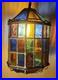 Vintage Stained Glass Pendant Lamp with Multicolor Panels and Twisted Metal Trim