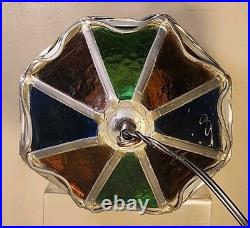 Vintage Stained Glass Pendant Lamp with Multicolor Panels and Twisted Metal Trim