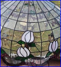 Vintage Stained Glass White Floral Hanging Large Lamp