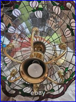 Vintage Stained Glass White Floral Hanging Large Lamp