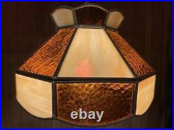 Vintage Stained Leaded Slag Glass Hanging Lamp Light Tiffany Style
