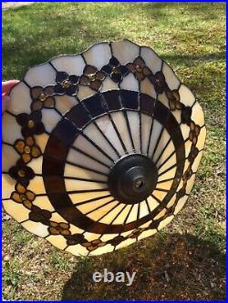 Vintage Stained Slag Glass Tiffany Style Lamp Shade 20 inches wide-HANDMADE