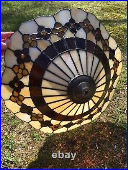 Vintage Stained Slag Glass Tiffany Style Lamp Shade 20 inches wide-HANDMADE