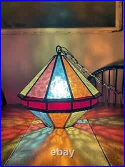Vintage Stained glass/acrylic, hanging swag lamp