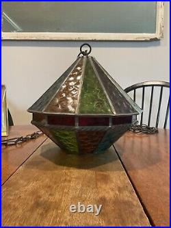 Vintage Stained glass/acrylic, hanging swag lamp