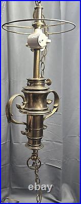 Vintage Stiffel #702 Ceiling Hanging Colonial Brass Swag Lamp Light Fixture USA