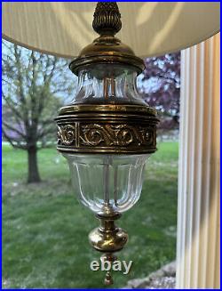 Vintage Stiffel Hollywood Regency Brass & Glass Swag Lamp Hanging Chandelier
