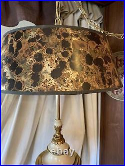 Vintage Stiffel Lamp Brass & Enamel Pendant Chain Swag Shade Fixture