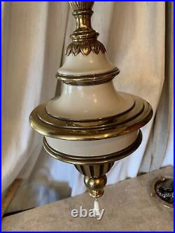 Vintage Stiffel Lamp Brass & Enamel Pendant Chain Swag Shade Fixture