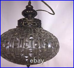 Vintage Stunning Hollywood Regency Swag Lamp Cut Glass MCM Brass Pendant Light