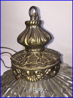 Vintage Stunning Hollywood Regency Swag Lamp Cut Glass MCM Brass Pendant Light