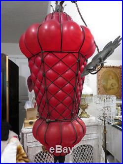 Vintage Stunning Ruby Red Glass Corset Hanging Decorative Swag Lamp Unusual