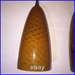 Vintage Style Amber Glass Pair of Pendant Lights MCM Orange Swirl Pendant Lights