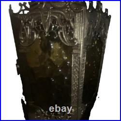 Vintage Style Black Metal & Amber Glass Hanging Swag Lamp, 1-Light White