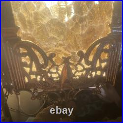 Vintage Style Black Metal & Amber Glass Hanging Swag Lamp, 1-Light White