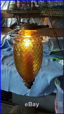 Vintage Swag Amber Glass Hanging Light with Chain Mid-Century Modern Lamp Pendant