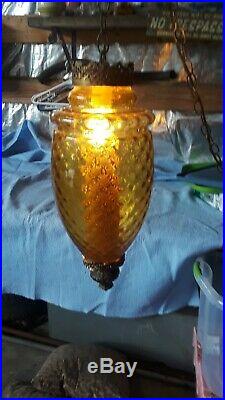 Vintage Swag Amber Glass Hanging Light with Chain Mid-Century Modern Lamp Pendant