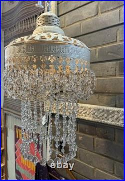 Vintage Swag Brass/Tin Upside Down Layered Cake Chandelier Beads Chain