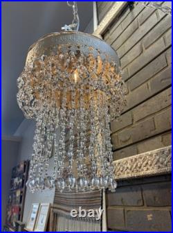 Vintage Swag Brass/Tin Upside Down Layered Cake Chandelier Beads Chain