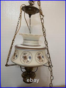 Vintage Swag Chandelier Lamp 70s Quoizel Blue Floral Hanging Light