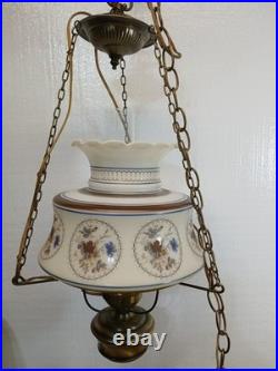 Vintage Swag Chandelier Lamp 70s Quoizel Blue Floral Hanging Light