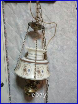 Vintage Swag Chandelier Lamp 70s Quoizel Blue Floral Hanging Light
