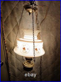 Vintage Swag Chandelier Lamp 70s Quoizel Blue Floral Hanging Light