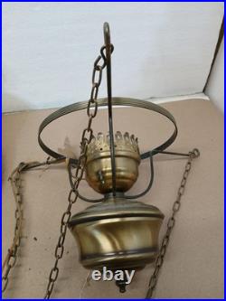 Vintage Swag Chandelier Lamp 70s Quoizel Blue Floral Hanging Light