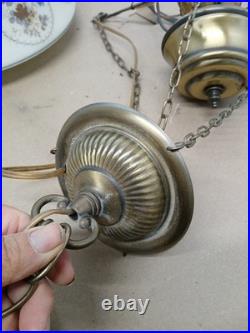 Vintage Swag Chandelier Lamp 70s Quoizel Blue Floral Hanging Light