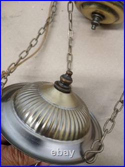 Vintage Swag Chandelier Lamp 70s Quoizel Blue Floral Hanging Light