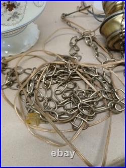 Vintage Swag Chandelier Lamp 70s Quoizel Blue Floral Hanging Light