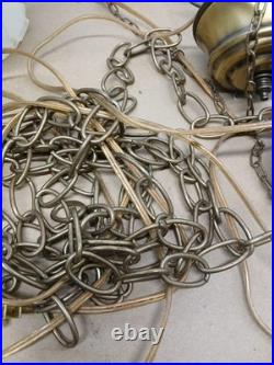 Vintage Swag Chandelier Lamp 70s Quoizel Blue Floral Hanging Light