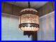 Vintage Swag Clear Ripple Glass Pendant Hanging Lamp Copper Floral Filigree Rare