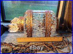 Vintage Swag Clear Ripple Glass Pendant Hanging Lamp Copper Floral Filigree Rare