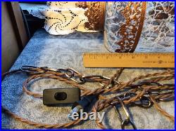 Vintage Swag Clear Ripple Glass Pendant Hanging Lamp Copper Floral Filigree Rare
