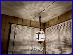 Vintage Swag Clear Ripple Glass Pendant Hanging Lamp Copper Floral Filigree Rare